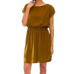 GAP Dark Yellow/Mustard Velvet Blouson Cap Sleeve Dress Size‎ S Tall w/Pockets